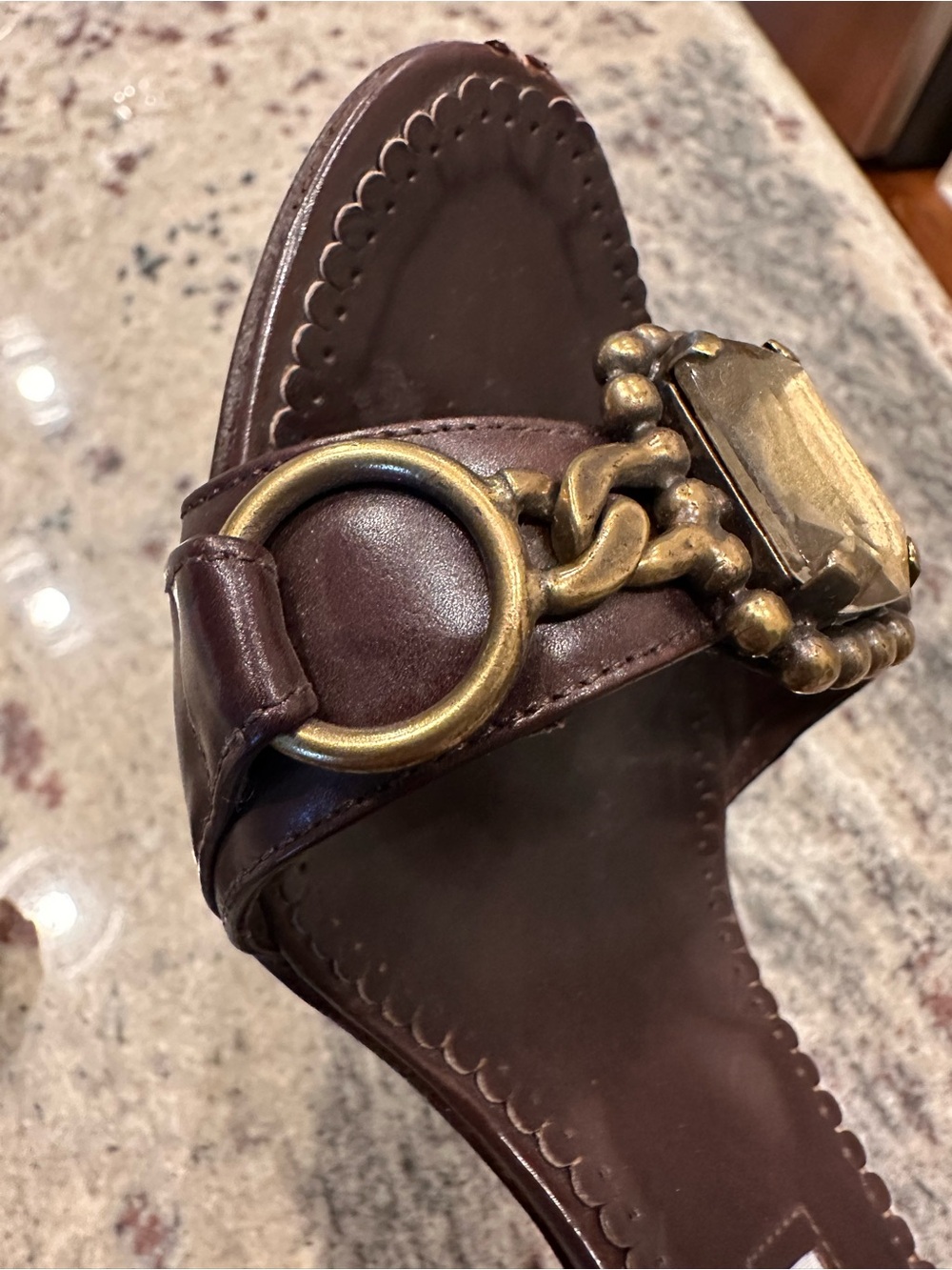 Manolo Blahnik Brown Stone & Chain
Embellished Slingback Heels; Size 36.5 - Picture 6 of 12